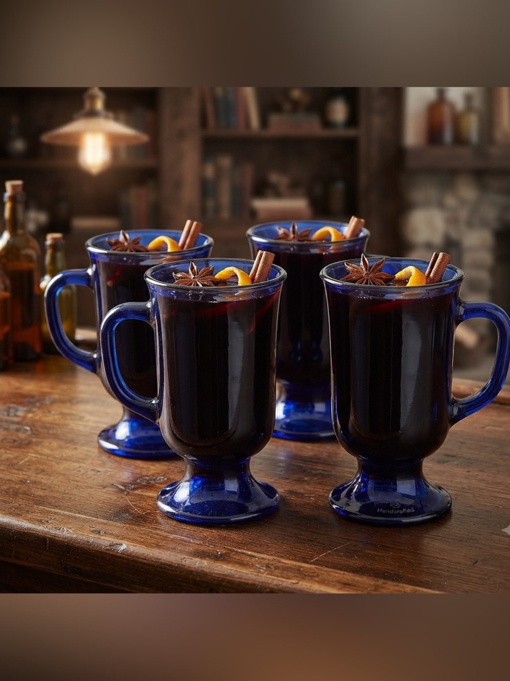 Anchor Hocking Cobalt Blue Irish Coffee Mugs- Set of 4